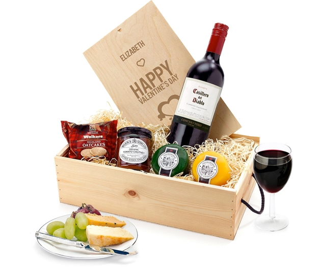 Valentine's Day Cheese & Wine Favourites With Engraved Personalised Lid